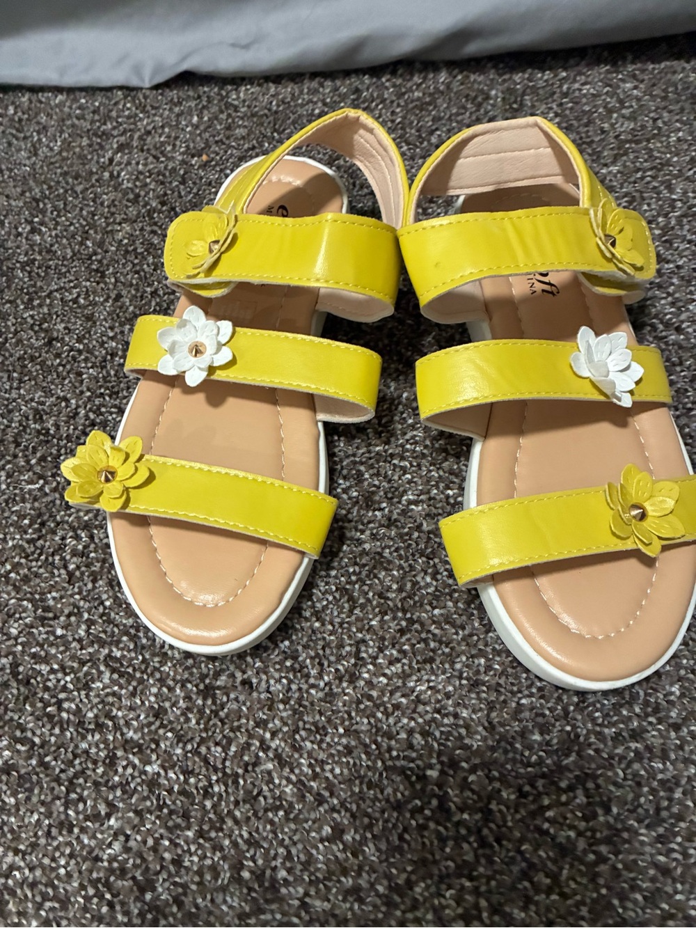 Bright Yellow Floral Strap Kids Sandals
